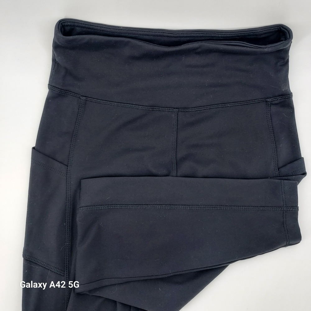 Cali Active Womens High‎ Waisted Athletic Leggings Black Side Pockets Size Small